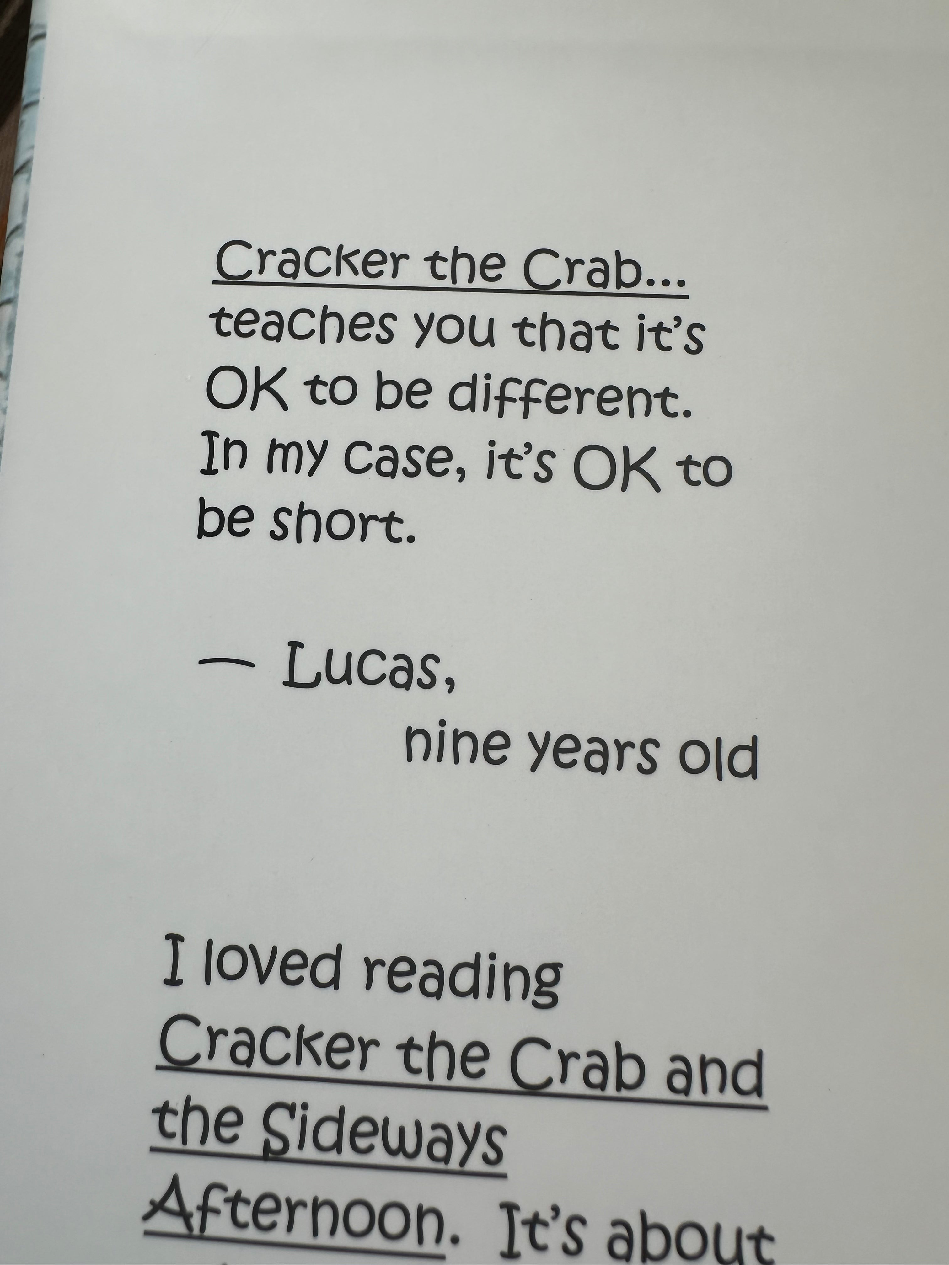 Cracker the Crab and the Sideways Afternoon